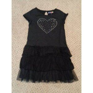 NEW "Besties" girls youth XL 14/16 Black Heart Rhinestones Tiered Dress